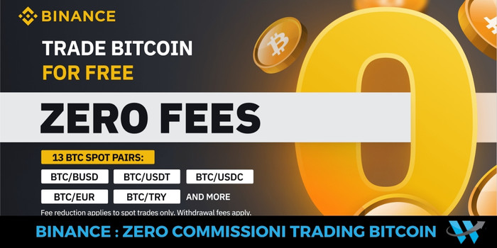 Binance introduce zero commissioni al trading Bitcoin