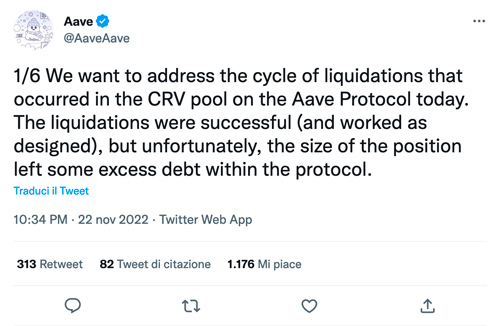 AAVE spiega le liquidazioni di CRV