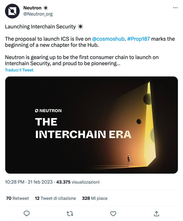 Neutron: primo progetto Interchain Security