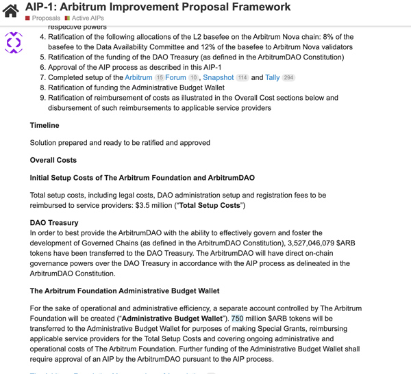 Arbitrum Proposal AIp-1
