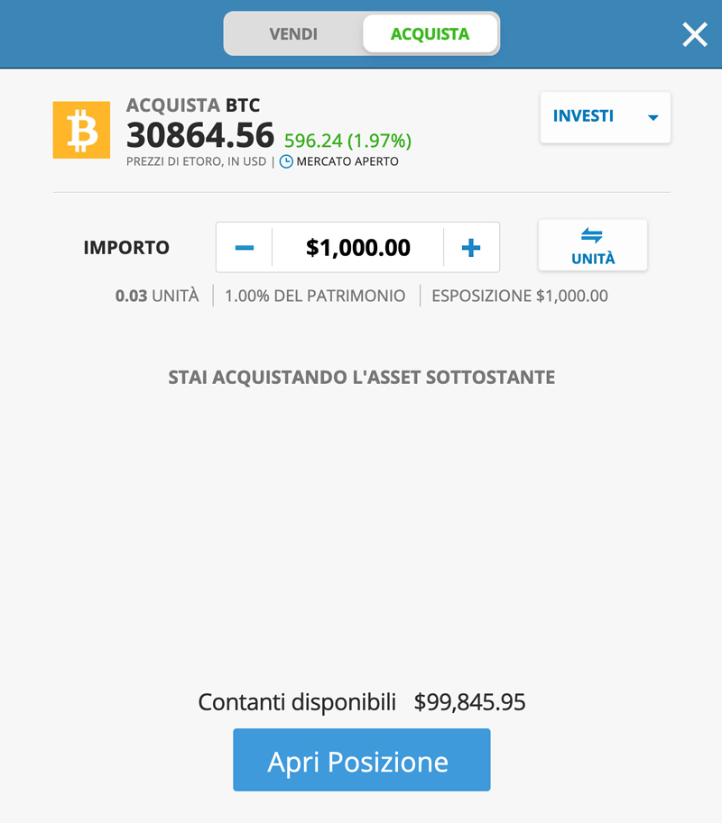 Investi in Bitcoin su eToro