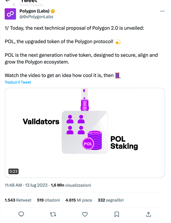 Polygon: proposta rebranding in POL per il token MATIC