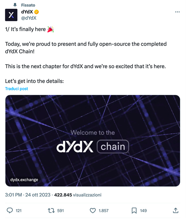 dYDX annuncia la sua chain layer 1