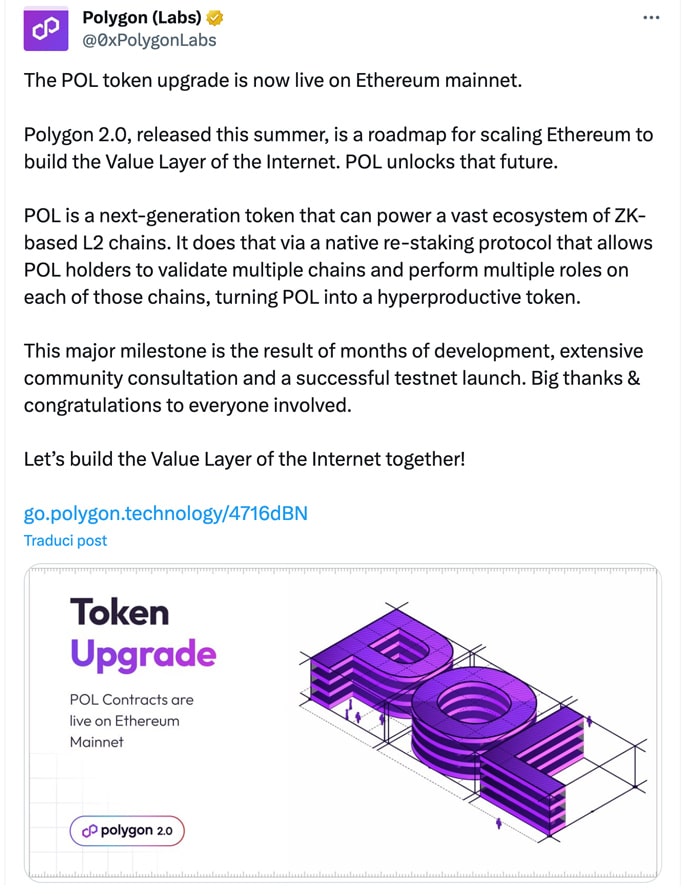 Polygon Labs annuncia POL