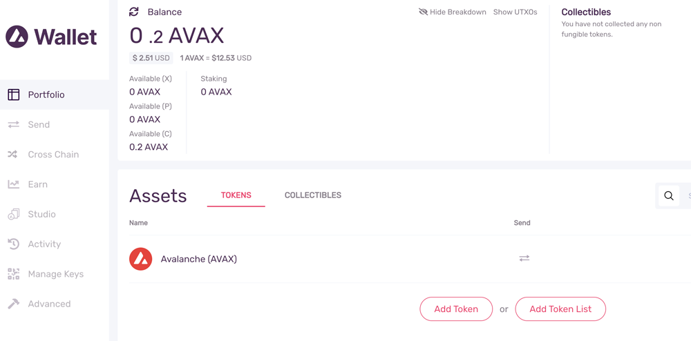 Wallet Avax: ricezione fondi