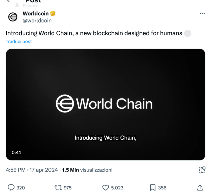 Worldcoin lancia il suo layer 2  "World Chain"