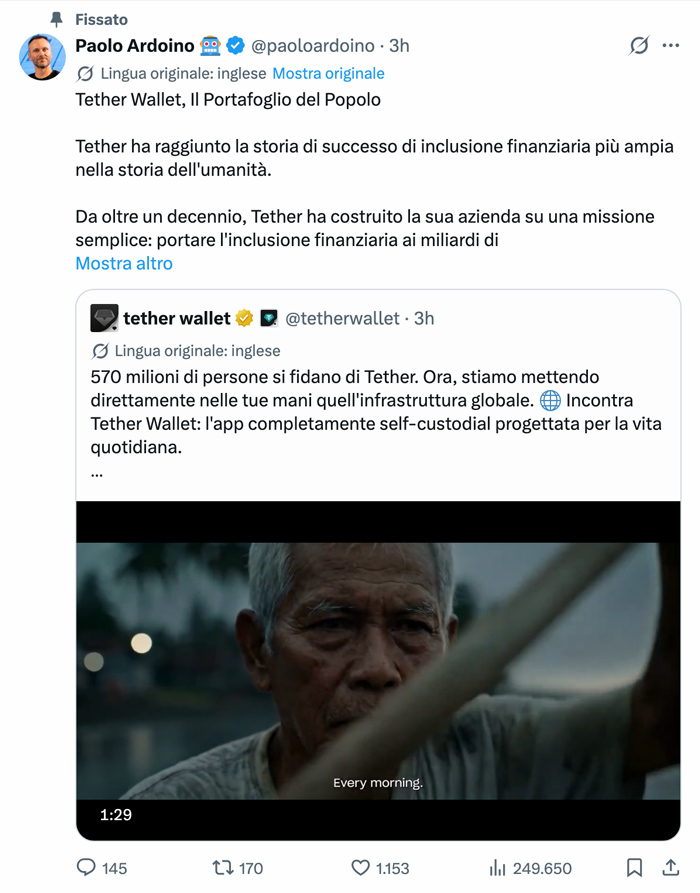 Paolo Ardoino lancia il wallet Tether non custodial