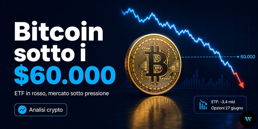 Bitcoin sotto 60k, poi risale. Male ETF