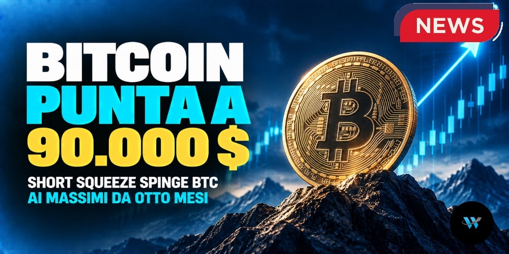 Bitcoin verso i 90.000 dollari dopo lo short squeeze
